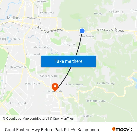 Great Eastern Hwy Before Park Rd to Kalamunda map