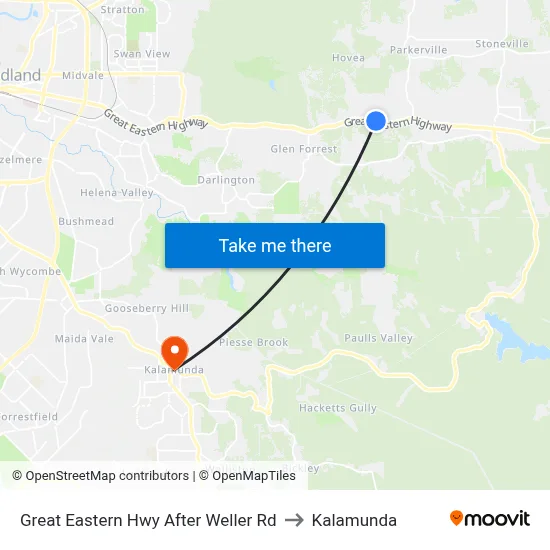 Great Eastern Hwy After Weller Rd to Kalamunda map