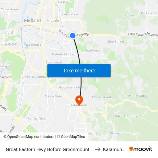 Great Eastern Hwy Before Greenmount Ri to Kalamunda map