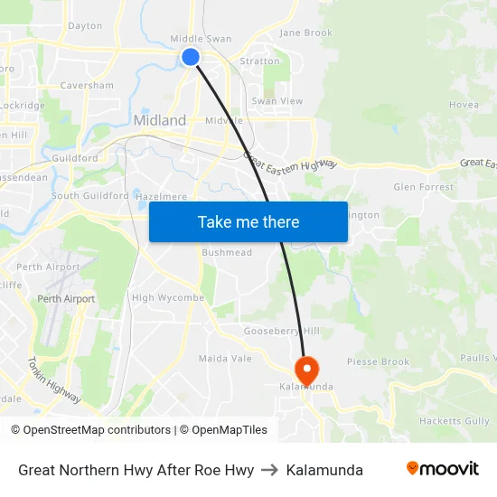 Great Northern Hwy After Roe Hwy to Kalamunda map