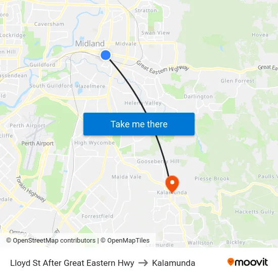 Lloyd St After Great Eastern Hwy to Kalamunda map