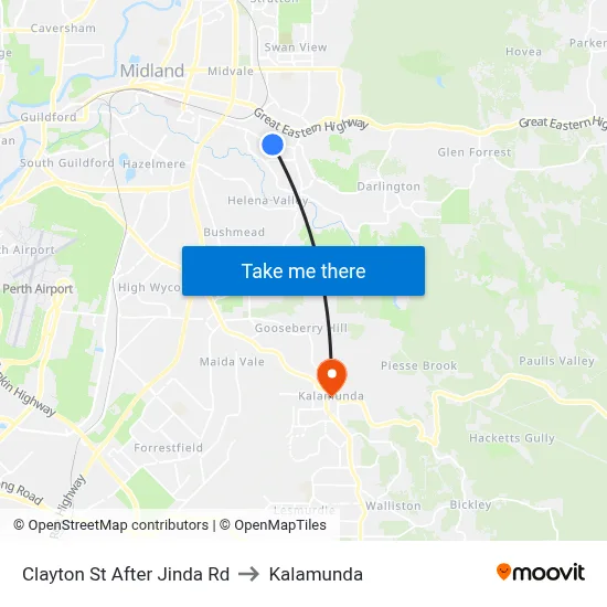 Clayton St After Jinda Rd to Kalamunda map