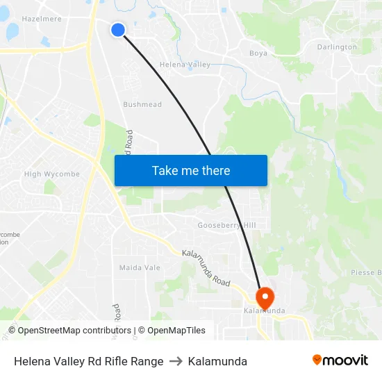 Helena Valley Rd Rifle Range to Kalamunda map