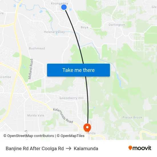 Banjine Rd After Coolga Rd to Kalamunda map