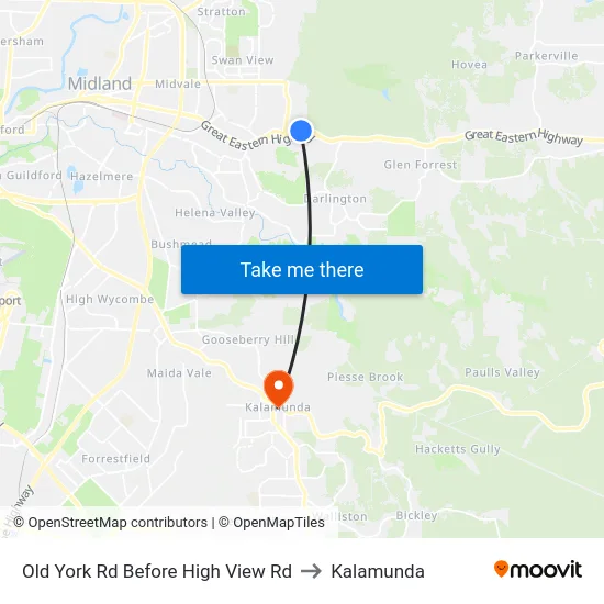 Old York Rd Before High View Rd to Kalamunda map