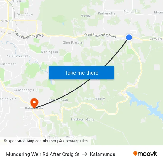 Mundaring Weir Rd After Craig St to Kalamunda map