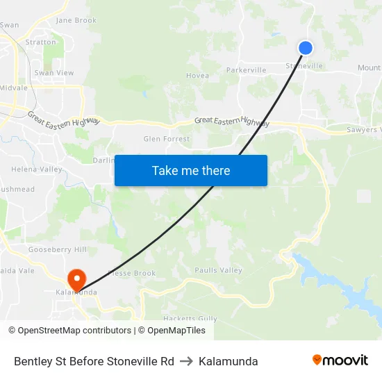Bentley St Before Stoneville Rd to Kalamunda map