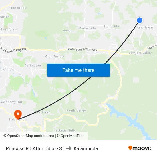 Princess Rd After Dibble St to Kalamunda map