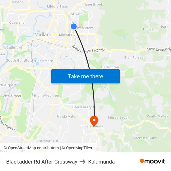 Blackadder Rd After Crossway to Kalamunda map