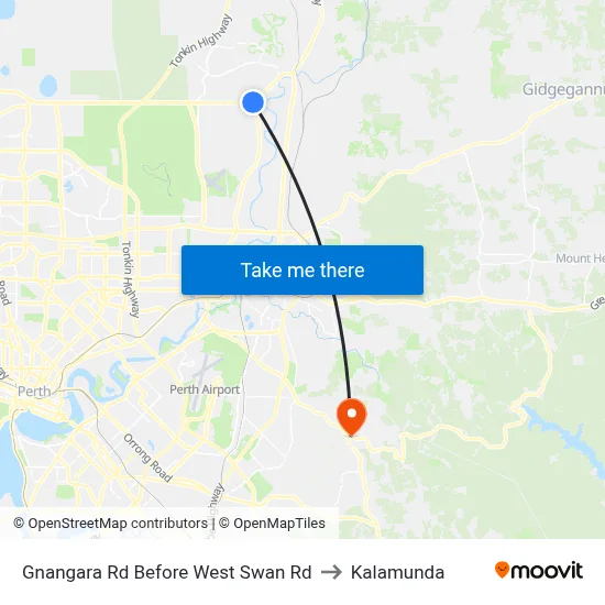 Gnangara Rd Before West Swan Rd to Kalamunda map