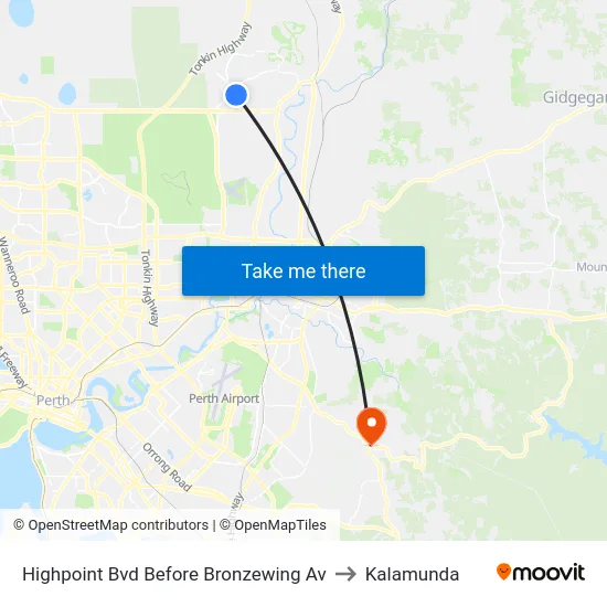 Highpoint Bvd Before Bronzewing Av to Kalamunda map