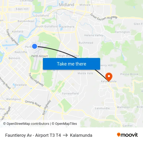 Fauntleroy Av  - Airport T3 T4 to Kalamunda map