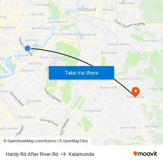Hardy Rd After River Rd to Kalamunda map