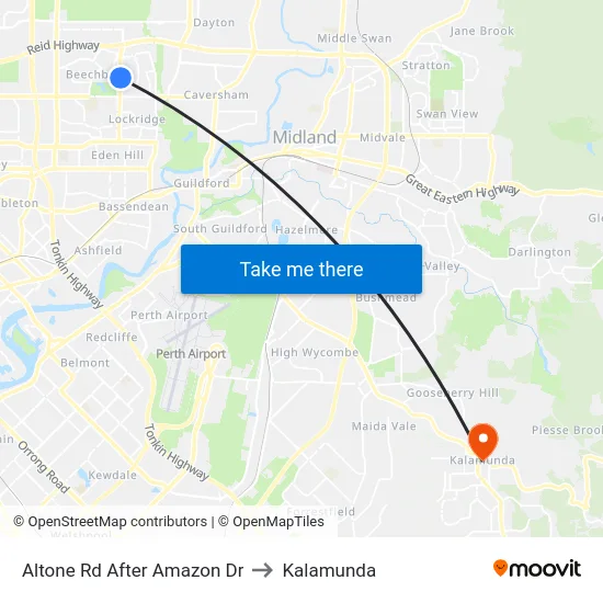Altone Rd After Amazon Dr to Kalamunda map