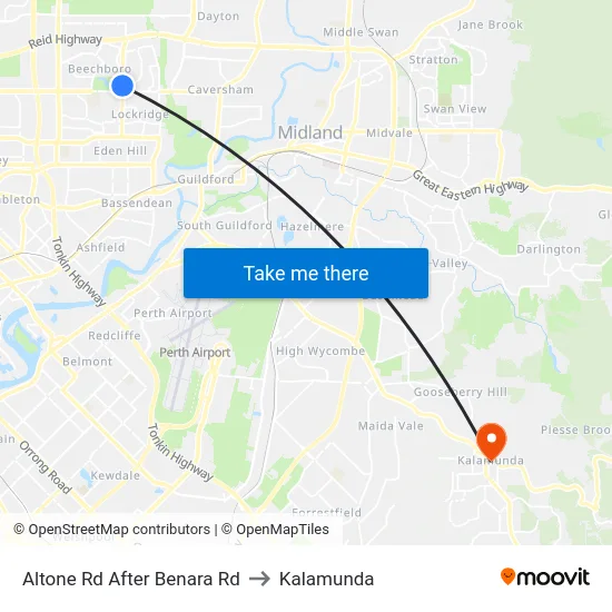 Altone Rd After Benara Rd to Kalamunda map
