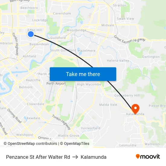 Penzance St After Walter Rd to Kalamunda map