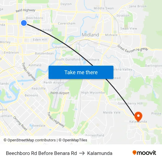 Beechboro Rd Before Benara Rd to Kalamunda map