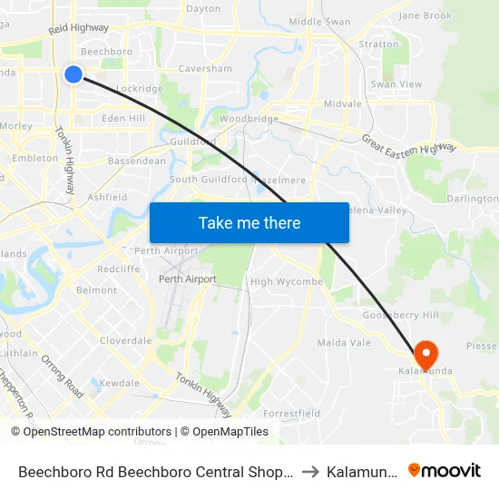 Beechboro Rd Beechboro Central Shop Ctr to Kalamunda map