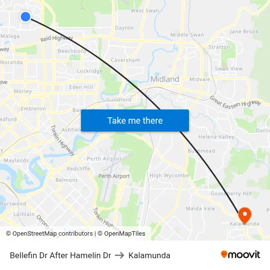 Bellefin Dr After Hamelin Dr to Kalamunda map