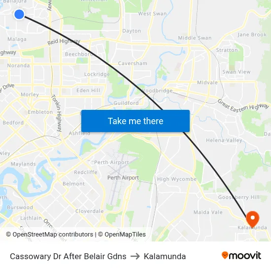 Cassowary Dr After Belair Gdns to Kalamunda map
