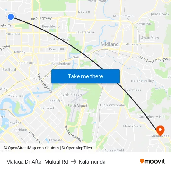 Malaga Dr After Mulgul Rd to Kalamunda map