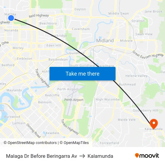 Malaga Dr Before Beringarra Av to Kalamunda map