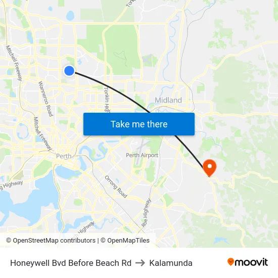 Honeywell Bvd Before Beach Rd to Kalamunda map