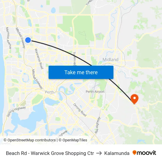 Beach Rd - Warwick Grove Shopping Ctr to Kalamunda map
