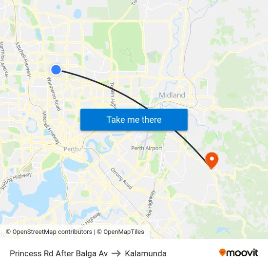 Princess Rd After Balga Av to Kalamunda map