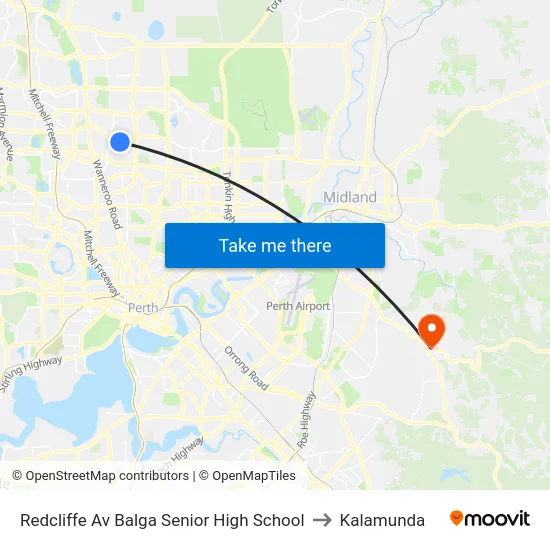 Redcliffe Av Balga Senior High School to Kalamunda map