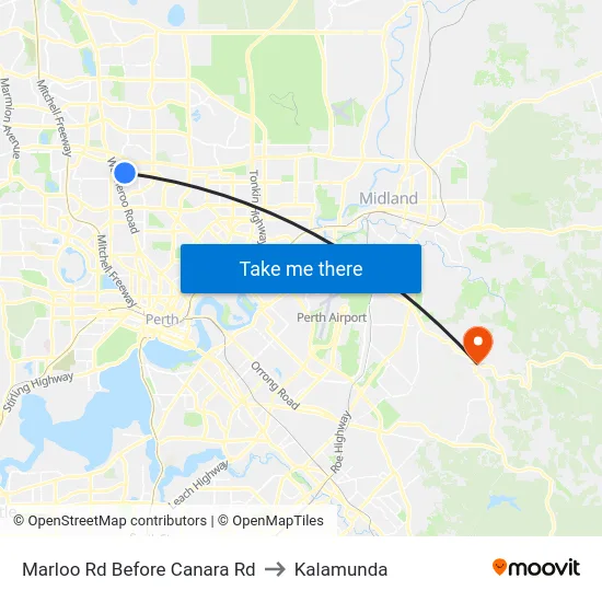 Marloo Rd Before Canara Rd to Kalamunda map