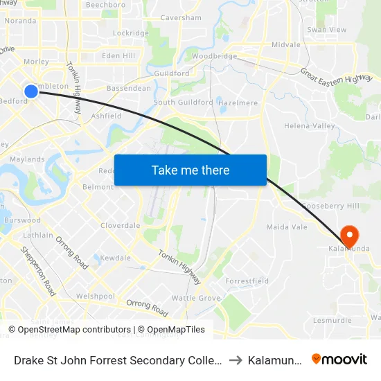 Drake St John Forrest Secondary College to Kalamunda map