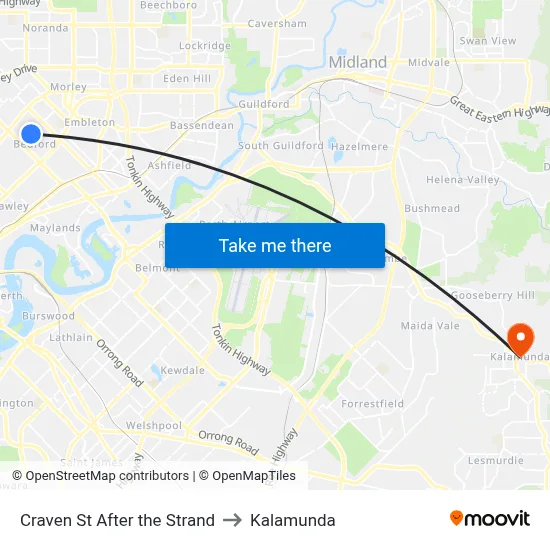 Craven St After the Strand to Kalamunda map