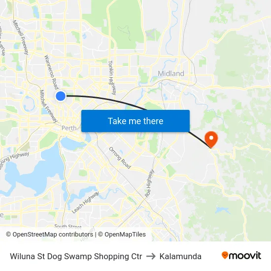Wiluna St Dog Swamp Shopping Ctr to Kalamunda map
