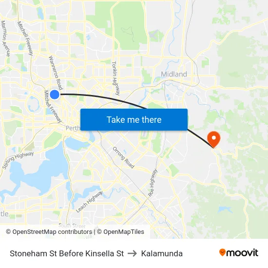 Stoneham St Before Kinsella St to Kalamunda map