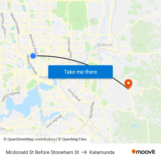 Mcdonald St Before Stoneham St to Kalamunda map