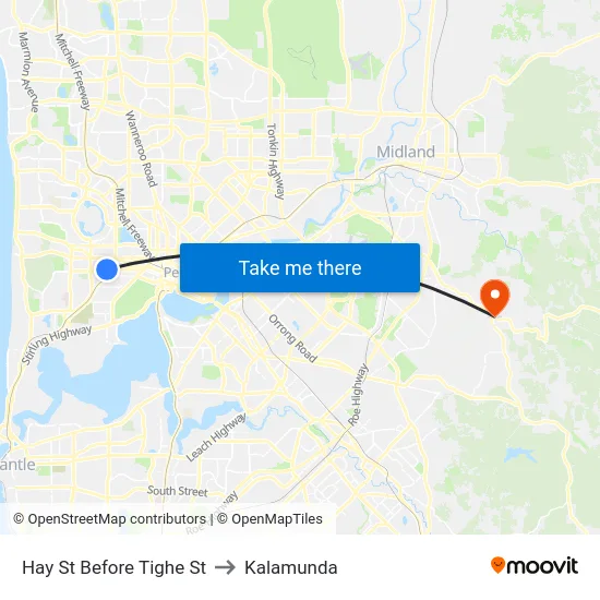 Hay St Before Tighe St to Kalamunda map