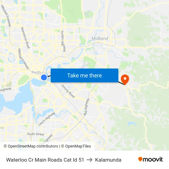Waterloo Cr Main Roads Cat Id 51 to Kalamunda map