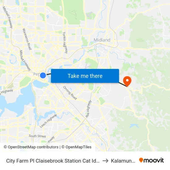 City Farm Pl Claisebrook Station Cat Id 45 to Kalamunda map