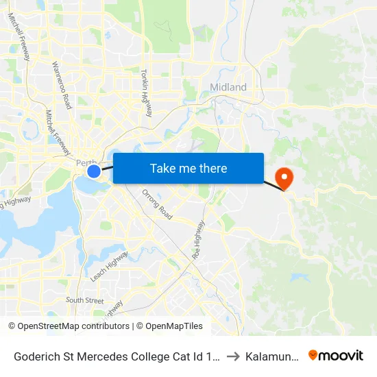 Goderich St Mercedes College Cat Id 102 to Kalamunda map