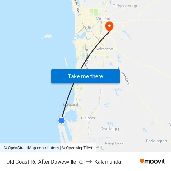 Old Coast Rd After Dawesville Rd to Kalamunda map