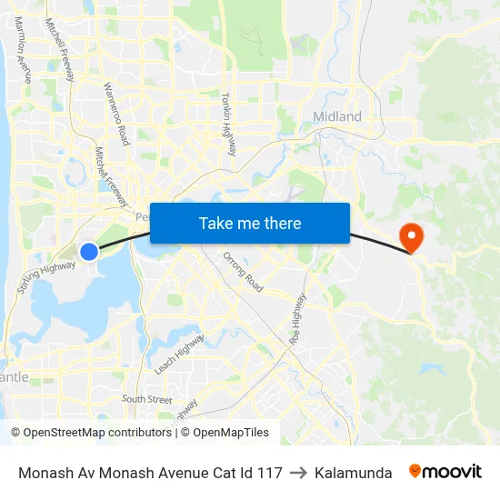 Monash Av Monash Avenue Cat Id 117 to Kalamunda map