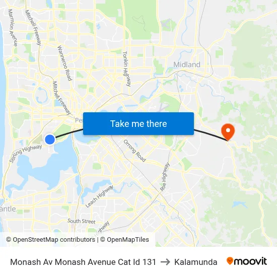 Monash Av Monash Avenue Cat Id 131 to Kalamunda map