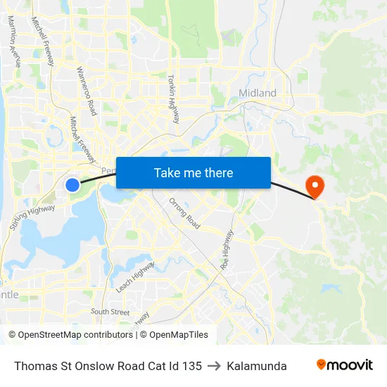 Thomas St Onslow Road Cat Id 135 to Kalamunda map