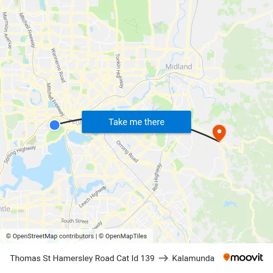Thomas St Hamersley Road Cat Id 139 to Kalamunda map