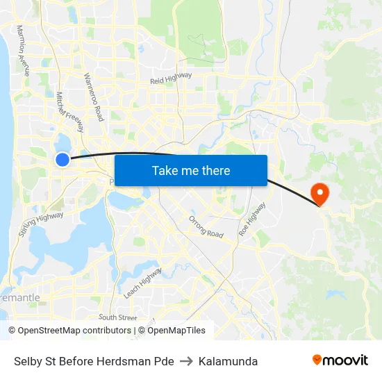 Selby St Before Herdsman Pde to Kalamunda map