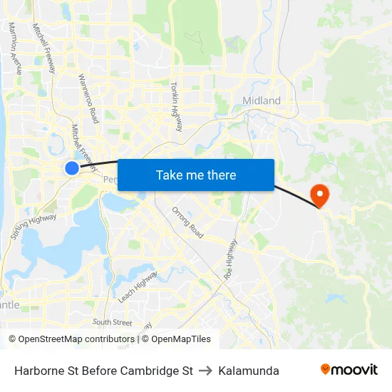 Harborne St Before Cambridge St to Kalamunda map