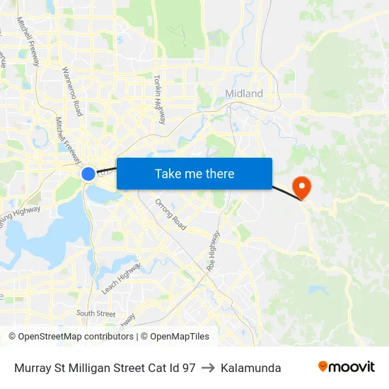 Murray St Milligan Street Cat Id 97 to Kalamunda map