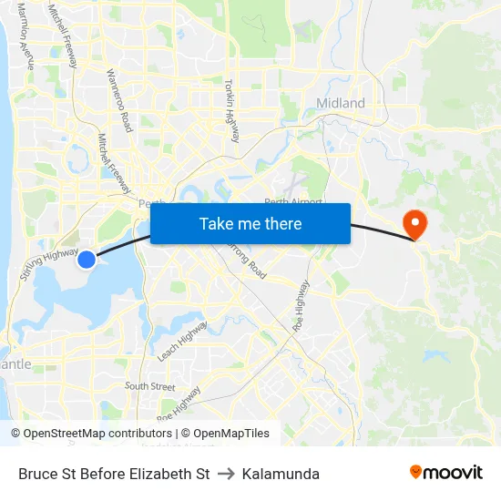 Bruce St Before Elizabeth St to Kalamunda map