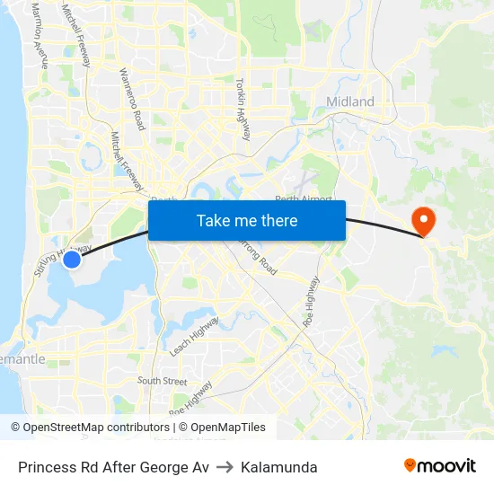 Princess Rd After George Av to Kalamunda map